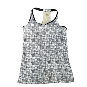 Under Armour Women M HeatGear Tback Racer Back Tank Top Black White Gym Athletic